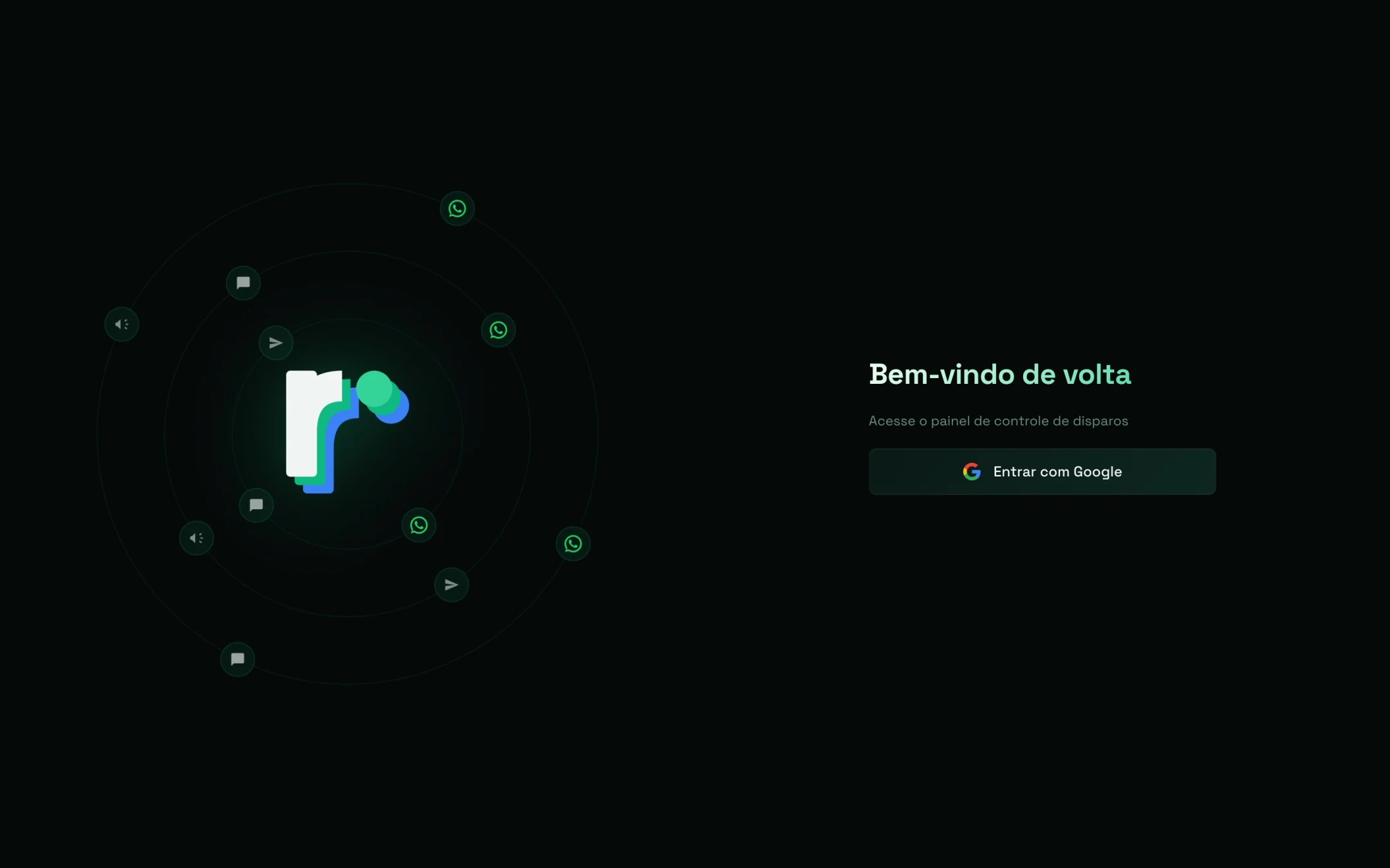 Tela de entrada do painel Relay, com login pelo Google